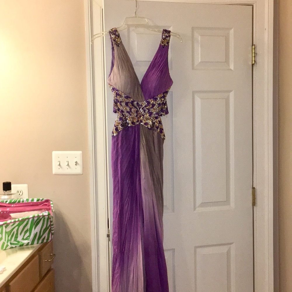 Long purple and pink backless dress